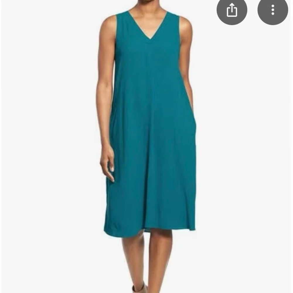 Eileen Fisher Georgette Crepe Sleeveless Teal Dress